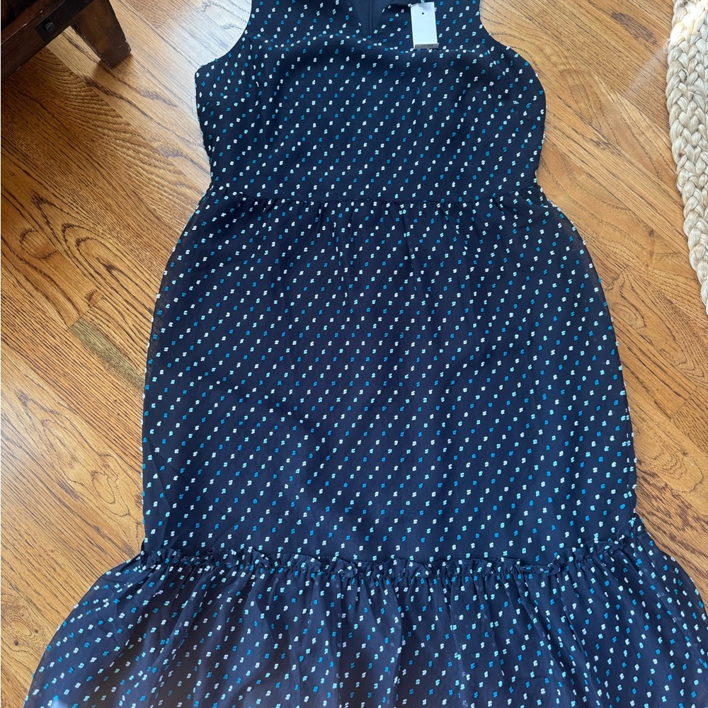 LOFT Navy and White Polka Dot Midi Dress